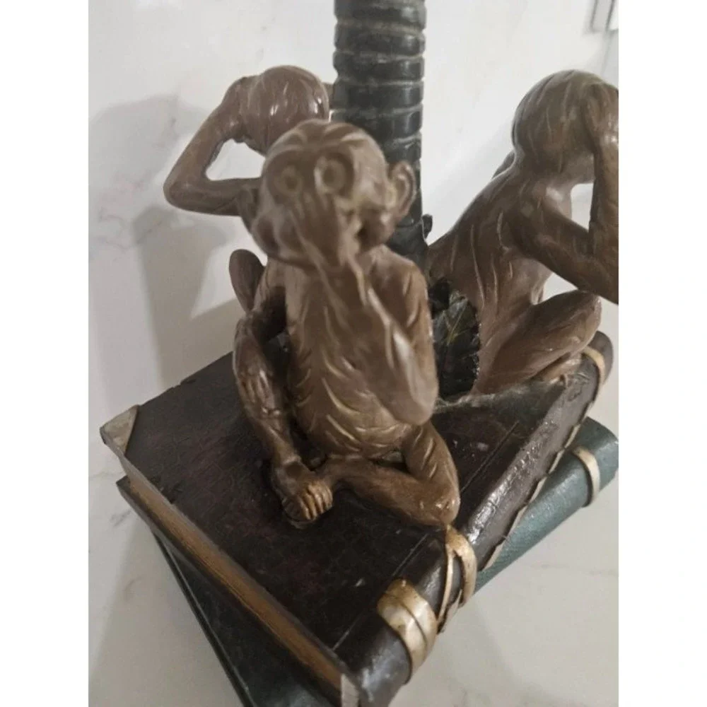Vintage Style Three Wise Monkeys Palm Tree Resin Candle Holder